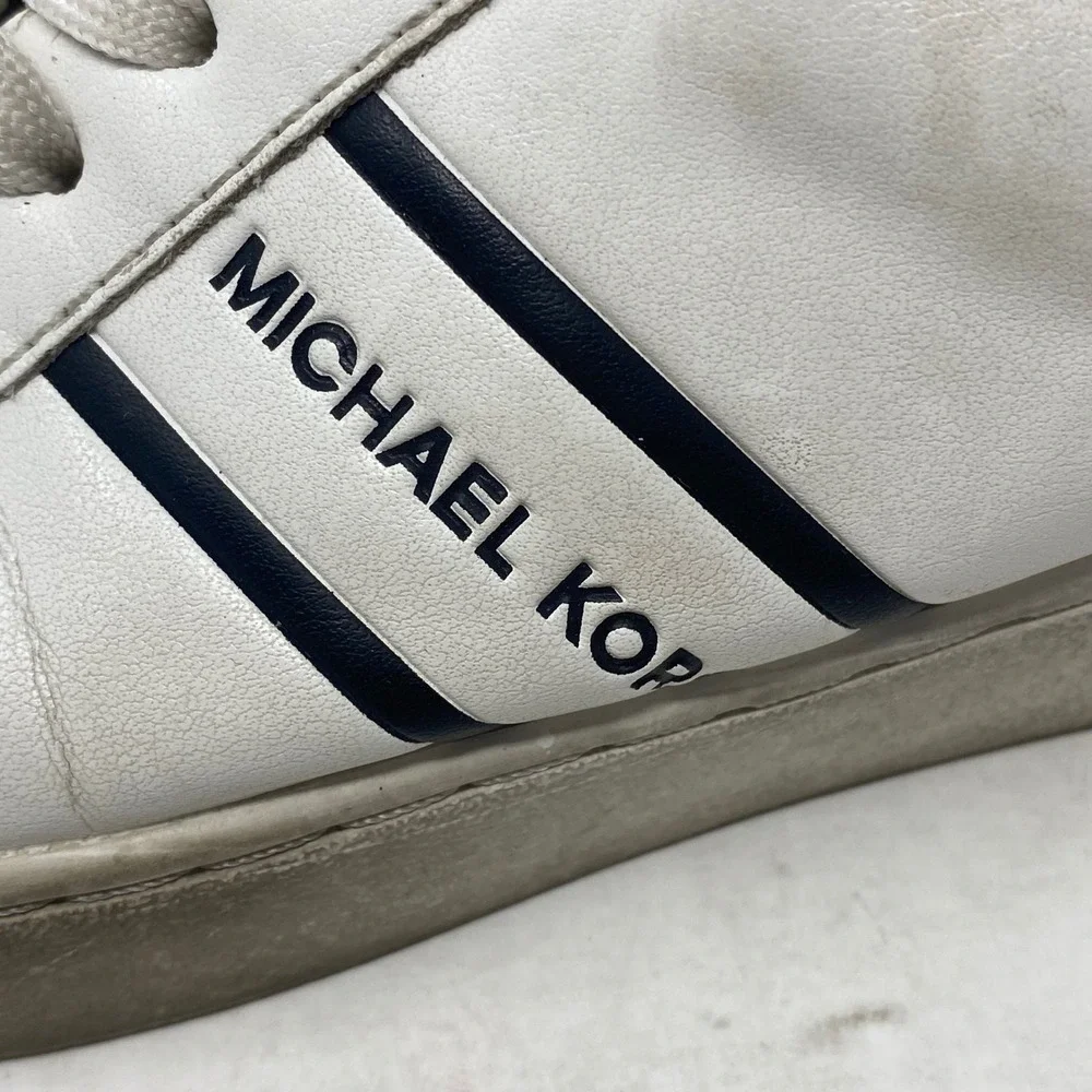Michael Kors Irving Stripe White Navy Lace Up Sneakers FT25G Womens 5.5M
